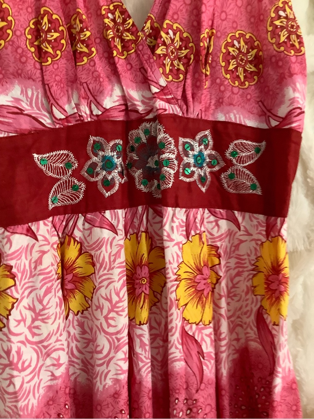 Jackpot Pink Floral Boho Sundress with Yellow Accents